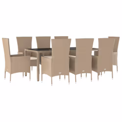 Set da Pranzo da Giardino 9 pz con Cuscini Beige in Polyrattancod mxl 76419 - Vista aggiuntiva 3