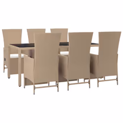 Set da Pranzo da Giardino 7 pz con Cuscini Beige in Polyrattancod mxl 101240 - Vista aggiuntiva 3