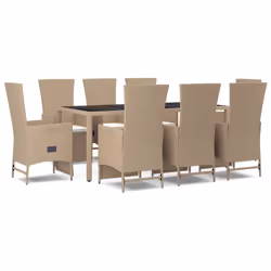 Set da Pranzo da Giardino 9 pz con Cuscini Beige in Polyrattancod mxl 77273 - Vista aggiuntiva 2