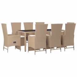 Set da Pranzo da Giardino 9 pz con Cuscini Beige in Polyrattancod mxl 77273 - Vista aggiuntiva 3