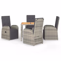 Set da Pranzo da Giardino 5 pz con Cuscini in Polyrattan Grigiocod mxl 100372 - Vista aggiuntiva 2