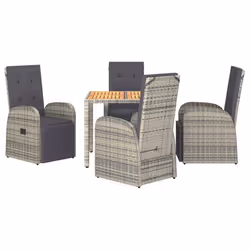 Set da Pranzo da Giardino 5 pz con Cuscini in Polyrattan Grigiocod mxl 100372 - Vista aggiuntiva 3