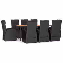 Set Pranzo Giardino 9pz Nero Polyrattan e Legno Massello Acaciacod mxl 124334 - Vista aggiuntiva 2
