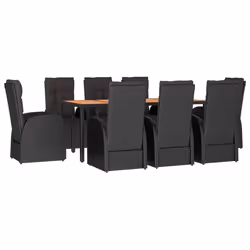 Set Pranzo Giardino 9pz Nero Polyrattan e Legno Massello Acaciacod mxl 124334 - Vista aggiuntiva 3