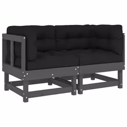Divani Angolari con Cuscini 2 pz Legno Massello di Pino Grigiocod mxl 79128 - Vista aggiuntiva 2