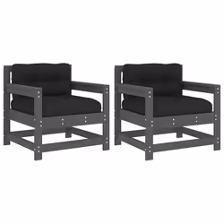 Sedie da Giardino con Cuscini 2pz Legno Massello di Pino Grigiocod mxl 131095 - Vista aggiuntiva 2