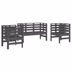 vidaXL Set Salotto da Giardino 3 pz Grigio in Legno Massello di Pino - Vista aggiuntiva 2