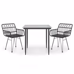 vidaXL Set da Pranzo da Giardino 3 pz Nero in Polyrattan - Vista aggiuntiva 2