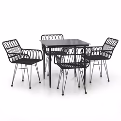 vidaXL Set da Pranzo da Giardino 5 pz Nero in Polyrattan - Vista aggiuntiva 2