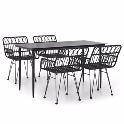 vidaXL Set da Pranzo da Giardino 5 pz Nero in Polyrattan - Vista aggiuntiva 2