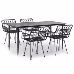 vidaXL Set da Pranzo da Giardino 5 pz Nero in Polyrattan - Vista aggiuntiva 2