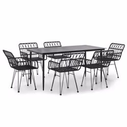 vidaXL Set da Pranzo da Giardino 7 pz Nero in Polyrattan - Vista aggiuntiva 2