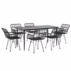 vidaXL Set da Pranzo da Giardino 7 pz Nero in Polyrattan - Vista aggiuntiva 3
