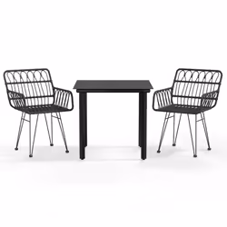 vidaXL Set da Pranzo da Giardino 3 pz Nero in Polyrattan - Vista aggiuntiva 2