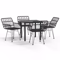 vidaXL Set da Pranzo da Giardino 5 pz Nero in Polyrattan - Vista aggiuntiva 2