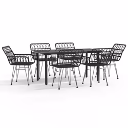 vidaXL Set da Pranzo da Giardino 7 pz Nero in Polyrattan - Vista aggiuntiva 2