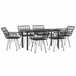 vidaXL Set da Pranzo da Giardino 7 pz Nero in Polyrattan - Vista aggiuntiva 3