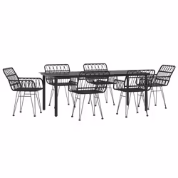 vidaXL Set da Pranzo da Giardino 7 pz Nero in Polyrattan - Vista aggiuntiva 3