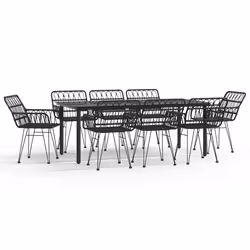 vidaXL Set da Pranzo da Giardino 9 pz Nero in Polyrattan - Vista aggiuntiva 2