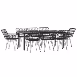 vidaXL Set da Pranzo da Giardino 9 pz Nero in Polyrattan - Vista aggiuntiva 3