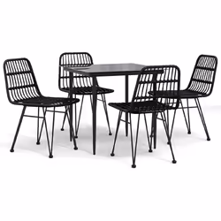 vidaXL Set da Pranzo da Giardino 5 pz Nero in Polyrattan - Vista aggiuntiva 2