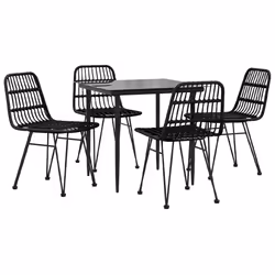 vidaXL Set da Pranzo da Giardino 5 pz Nero in Polyrattan - Vista aggiuntiva 3