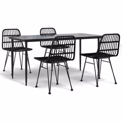 vidaXL Set da Pranzo da Giardino 5 pz Nero in Polyrattan - Vista aggiuntiva 2