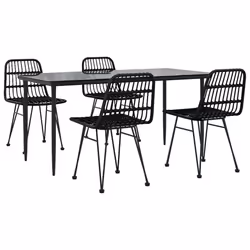 vidaXL Set da Pranzo da Giardino 5 pz Nero in Polyrattan - Vista aggiuntiva 3