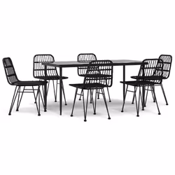 vidaXL Set da Pranzo da Giardino 7 pz Nero in Polyrattan - Vista aggiuntiva 2