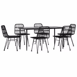 vidaXL Set da Pranzo da Giardino 7 pz Nero in Polyrattan - Vista aggiuntiva 3
