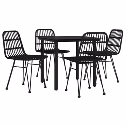 vidaXL Set da Pranzo da Giardino 5 pz Nero in Polyrattan - Vista aggiuntiva 3