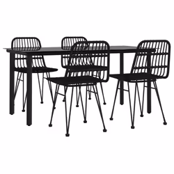 vidaXL Set da Pranzo da Giardino 5 pz Nero in Polyrattan - Vista aggiuntiva 3
