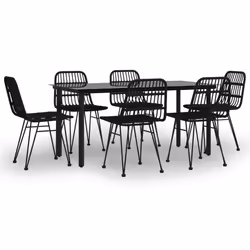 vidaXL Set da Pranzo da Giardino 7 pz Nero in Polyrattan - Vista aggiuntiva 2