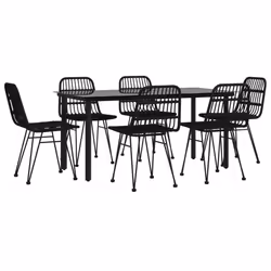vidaXL Set da Pranzo da Giardino 7 pz Nero in Polyrattan - Vista aggiuntiva 3