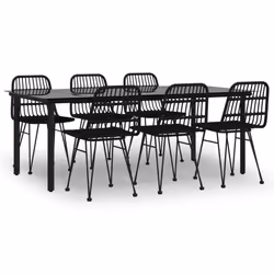 vidaXL Set da Pranzo da Giardino 7 pz Nero in Polyrattan - Vista aggiuntiva 2