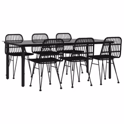 vidaXL Set da Pranzo da Giardino 7 pz Nero in Polyrattan - Vista aggiuntiva 3