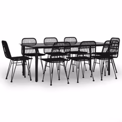 vidaXL Set da Pranzo da Giardino 9 pz Nero in Polyrattan - Vista aggiuntiva 2