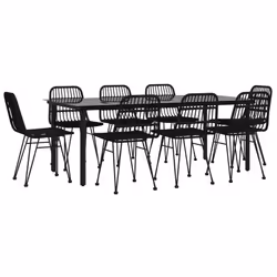 vidaXL Set da Pranzo da Giardino 9 pz Nero in Polyrattan - Vista aggiuntiva 3