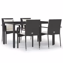 Set da Pranzo da Giardino 5 pz Nero con Cuscini in Polyrattancod mxl 76460 - Vista aggiuntiva 2