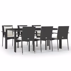 Set da Pranzo da Giardino 7 pz Nero con Cuscini in Polyrattancod mxl 124367 - Vista aggiuntiva 2
