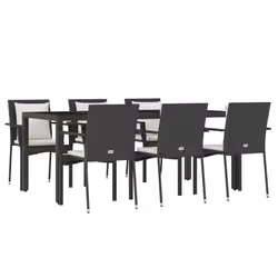 Set da Pranzo da Giardino 7 pz Nero con Cuscini in Polyrattancod mxl 124367 - Vista aggiuntiva 3