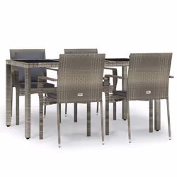 Set da Pranzo da Giardino 5 pz con Cuscini in Polyrattan Grigiocod mxl 100415 - Vista aggiuntiva 2