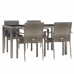 Set da Pranzo da Giardino 5 pz con Cuscini in Polyrattan Grigiocod mxl 100415 - Vista aggiuntiva 3