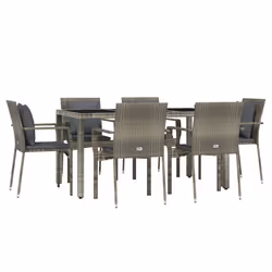 Set da Pranzo da Giardino 7 pz con Cuscini in Polyrattan Grigiocod mxl 124353 - Vista aggiuntiva 3