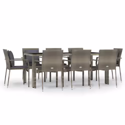 Set da Pranzo da Giardino 9 pz con Cuscini in Polyrattan Grigiocod mxl 124366 - Vista aggiuntiva 2