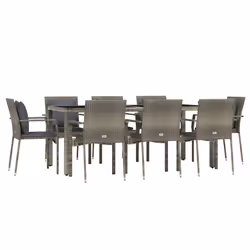 Set da Pranzo da Giardino 9 pz con Cuscini in Polyrattan Grigiocod mxl 124366 - Vista aggiuntiva 3
