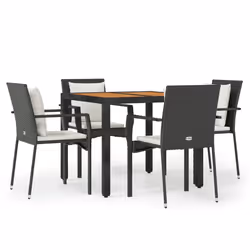 Set da Pranzo da Giardino 5 pz Nero con Cuscini in Polyrattancod mxl 76451