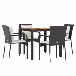 Set da Pranzo da Giardino 5 pz Nero con Cuscini in Polyrattancod mxl 76451