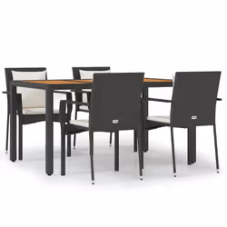 Set da Pranzo da Giardino 5 pz Nero con Cuscini in Polyrattancod mxl 100424 - Vista aggiuntiva 2