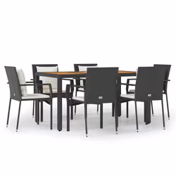 Set da Pranzo da Giardino 7 pz Nero con Cuscini in Polyrattancod mxl 76420 - Vista aggiuntiva 2